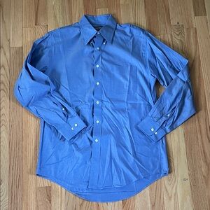 Lands' End Dress Shirt Mens Neck 15.5  Blue Button Up Long Sleeve Preppy Church